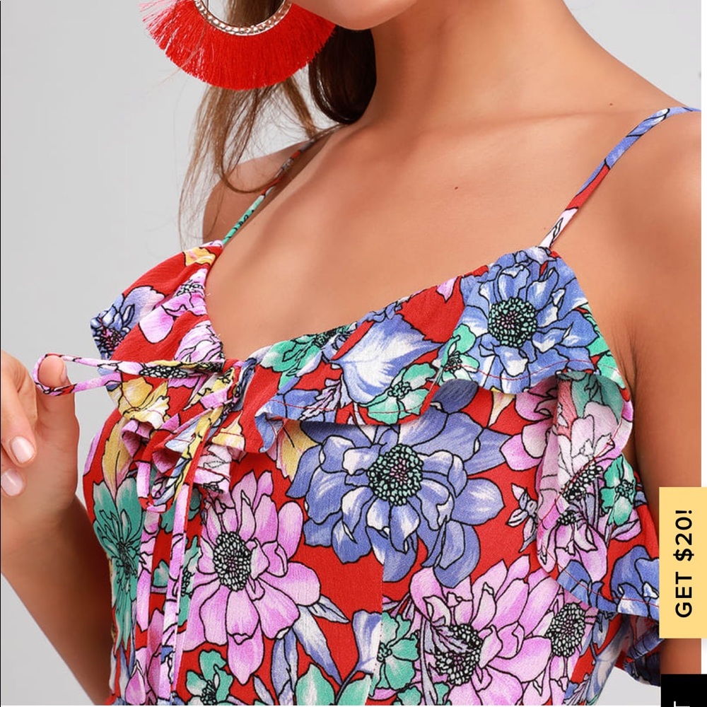 Lulus Dynah Red Floral Print Sleeveless Maxi Dress